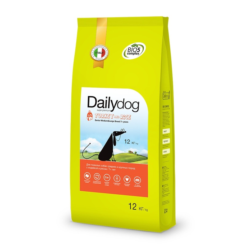 Dailydog Senior Medium & Large Breed 7+ сухой корм для пожилых собак средних и крупных пород старше 7 лет, с индейкой и рисом - 12 кг