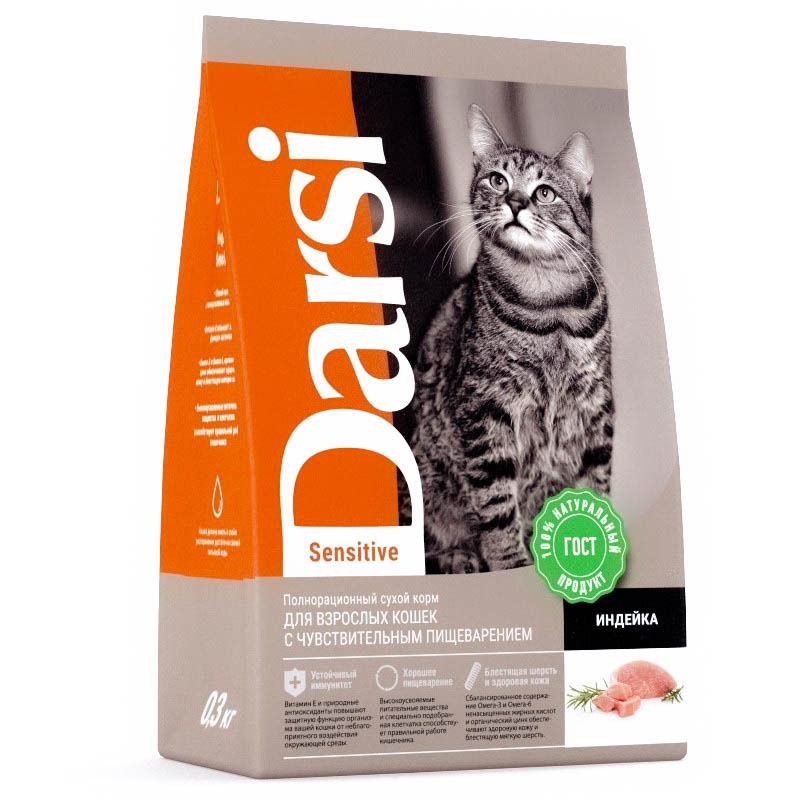 Darsi Darsi Sensitive сухой корм для кошек с чувствительным пищеварением с индейкой 300 г