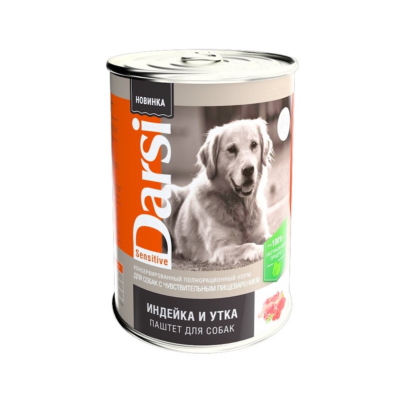 Darsi Sensitive полнорационный влажный корм для собак с чувствительным пищеварением, паштет с индейкой и уткой, в консервах