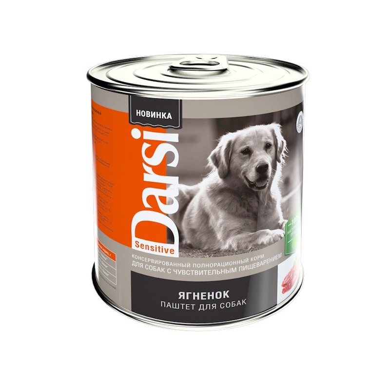 Darsi Sensitive полнорационный влажный корм для собак с чувствительным пищеварением, паштет с ягненком, в консервах - 850 г DARSI-7988 - фото 1