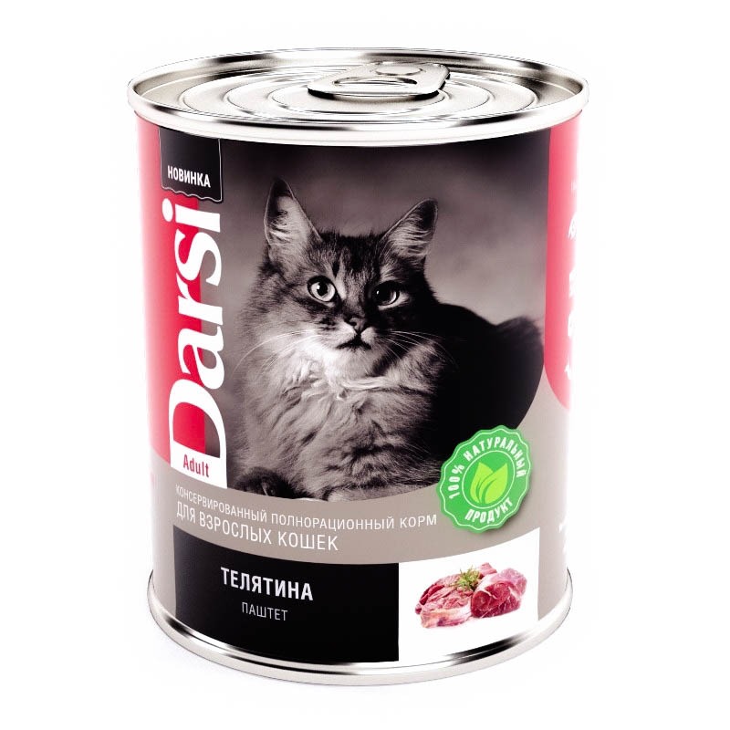 Darsi Adult полнорационный влажный корм для кошек, паштет с телятиной, в консервах