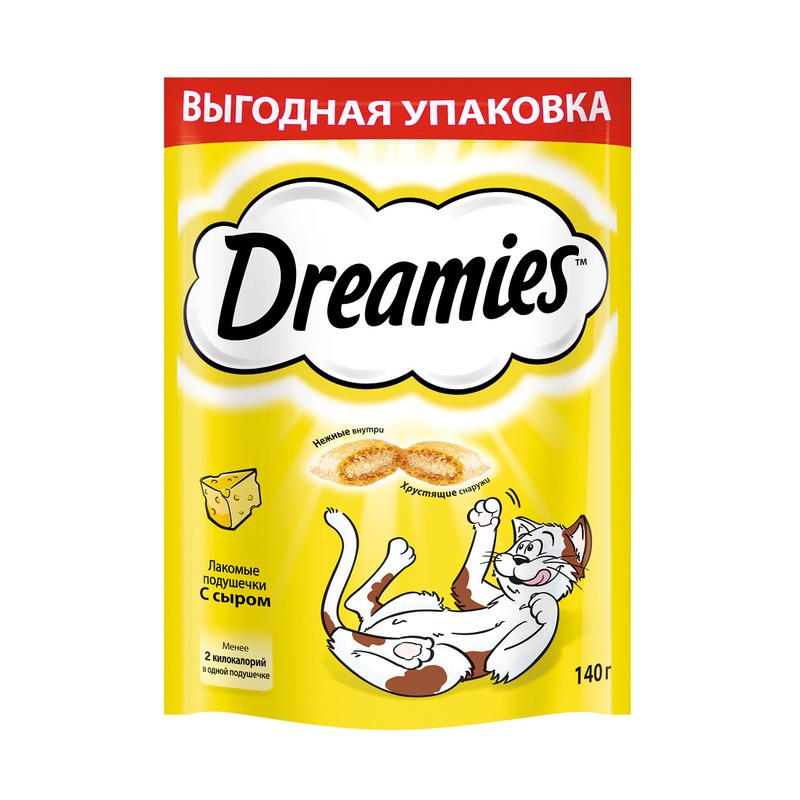 Dreamies лакомые подушечки для взрослых кошек с сыром - 140 г лакомство для кошек dreamies подушечки с сыром 60 г