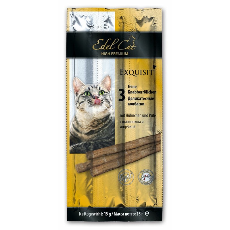 Edel Cat Edel Cat Light лакомство для кошек с избыточным весом колбаски с цыпленком и индейкой - 3 шт