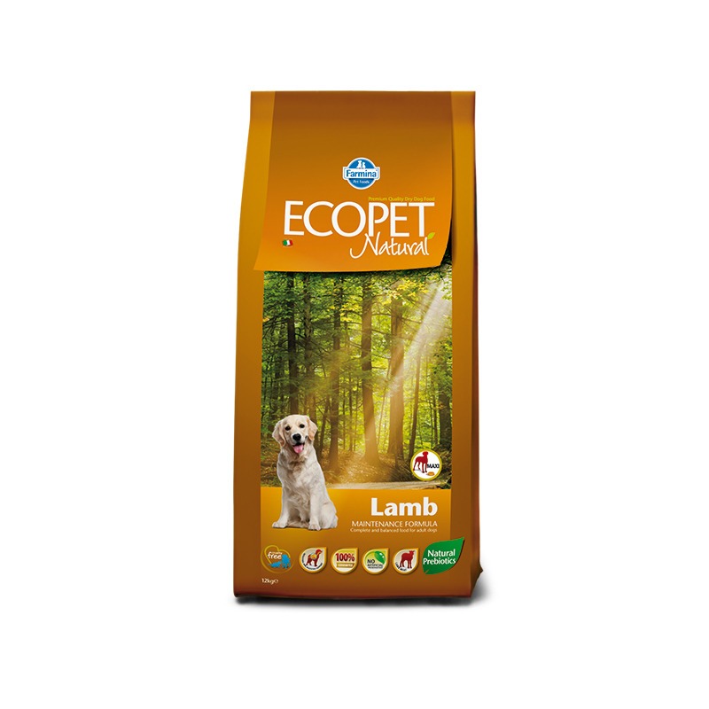 цена Farmina Ecopet Natural Lamb Maxi сухой корм с ягненком для взрослых собак крупных пород с чувствительным пищеварением и аллергией - 12 кг