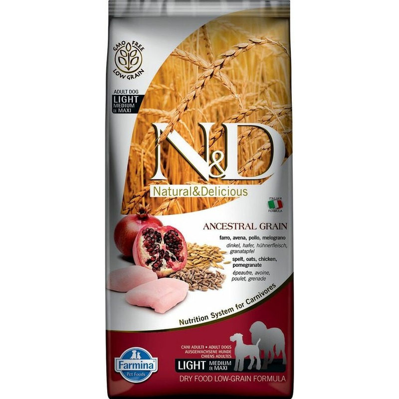 Farmina N&D Ancestral Grain Dog Light Adult Medium & Maxi низкозерновой для собак средних и крупных пород с курицей - 12 кг schesir schesir сухой корм для собак средних пород с курицей 3 кг