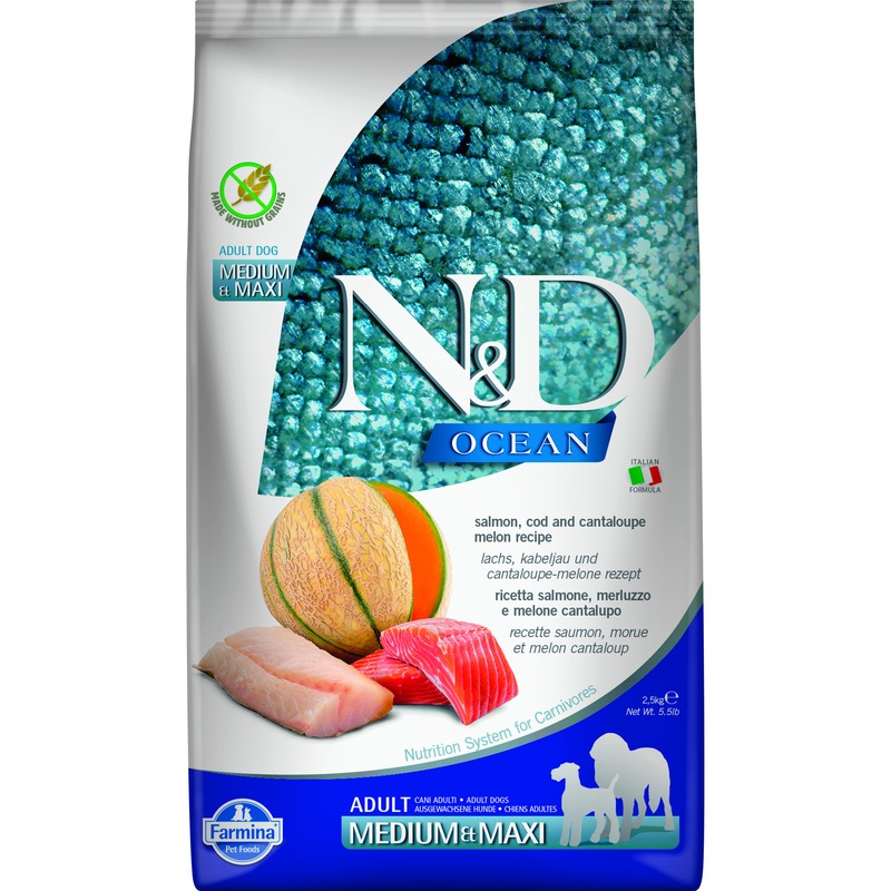 Farmina N&D Ocean Cantaloupe Melon Adult Medium&Maxi сухой корм для взрослых собак средних и крупных пород с лососем, треской и дыней - 2,5 кг