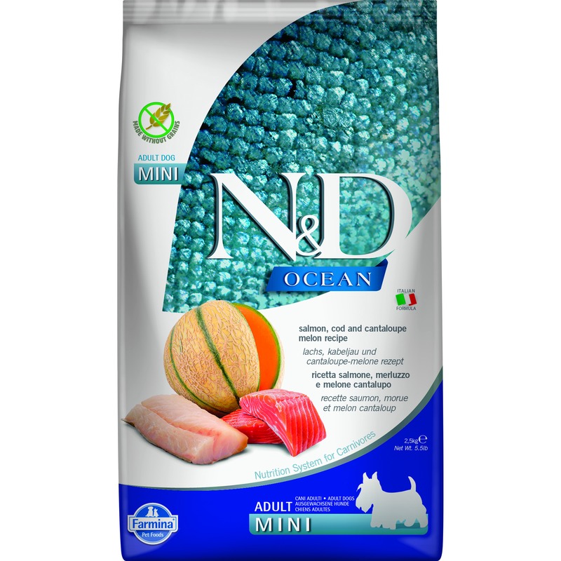 Farmina N&D Ocean Cantaloupe Melon Adult Mini сухой корм для взрослых собак мелких пород с лососем, треской и дыней мелких пород - 2,5 кг фото