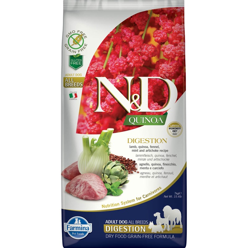Farmina N&D Dog Grain Free quinoa digestion lamb корм для собак улучшающий пищеварение с ягненком и киноа территория урал полнорационный сухой корм для собак с ягненком и морошкой 800 г
