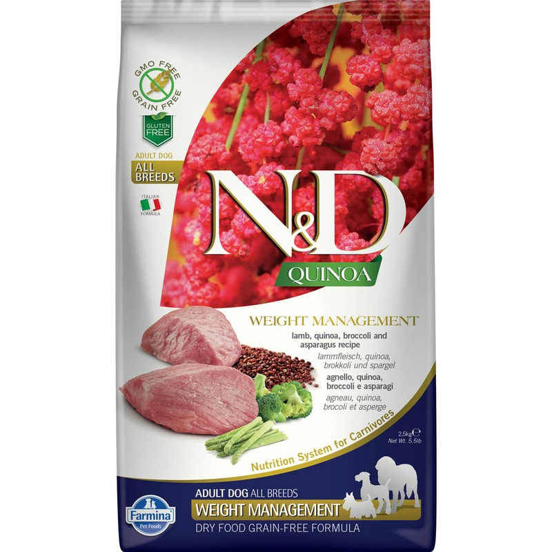 Farmina N&D Dog Grain Free quinoa weight management lamb корм для собак для контроля веса с ягненком и киноа 2,5 кг landor полнорационный сухой корм для собак с ягненком и рисом