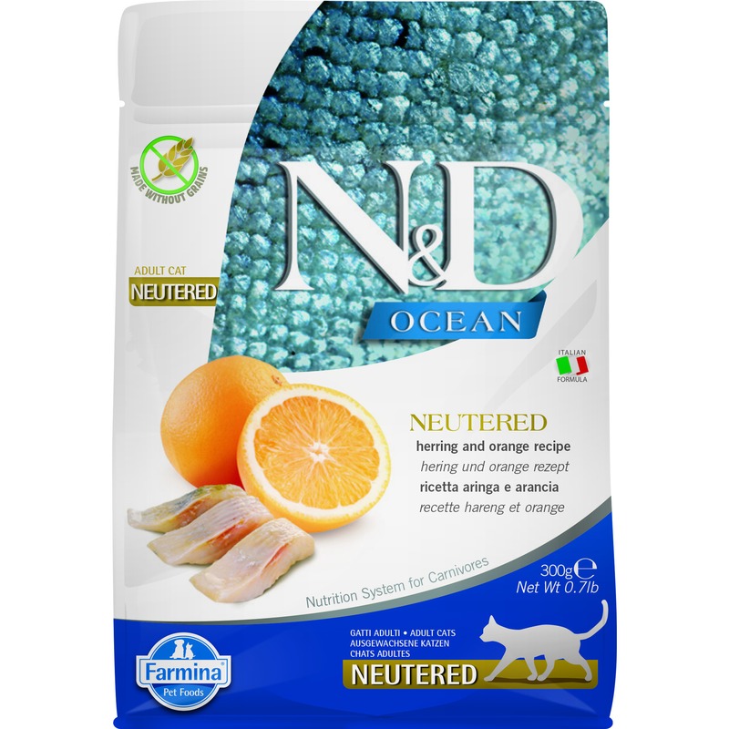 Farmina N&D Ocean Herring & Orange Neutered Adult сухой корм для стерилизованных кошек с сельдью и апельсином - 300 г