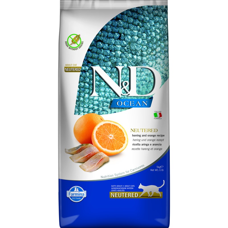 Farmina N&D Ocean Herring & Orange Neutered Adult сухой корм для стерилизованных кошек с сельдью и апельсином стаут корм стаут для стерилизованных и кастрированных кошек 2 кг
