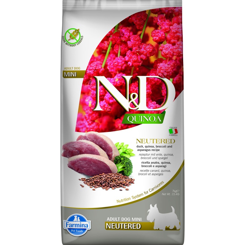 Farmina N&D Quinoa Neutered Adult Mini сухой корм для стерилизованных и кастрированных собак мелких пород с уткой и брокколи 42005
