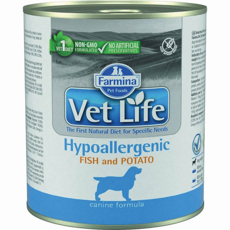 цена Влажный корм Farmina Vet Life Hypoallergenic для собак при аллергии с рыбой и картофелем - 300 г