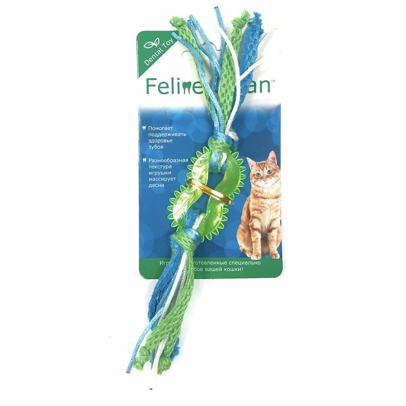 Feline Clean Dental игрушка для кошек, колечко-прорезыватель с лентами, резина