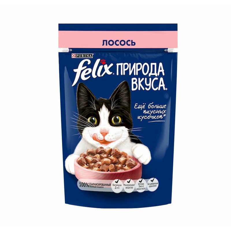 Felix Природа вкуса влажный корм для кошек, с лососем,в паучах - 75 г felix природа вкуса влажный корм для кошек с лососем в паучах 75 г