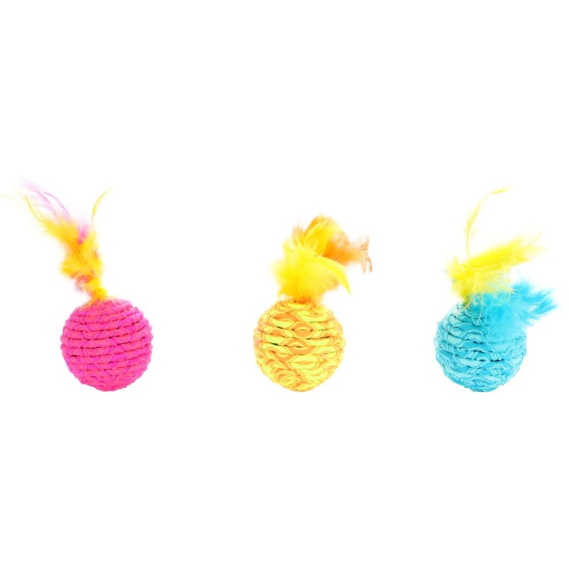 Flamingo "Мячик верёвочный с перьями" игрушка для кошек, в ассортименте для всех возрастов Китай 1 уп. х 1 шт. х 0.02 кг