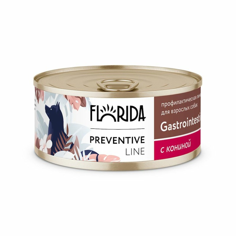 Florida Preventive Line Gastrointestinal полнорационный влажный корм для собак, поддержание здоровья пищеварительной системы, с кониной, кусочки в желе, в консервах - 100 г цена и фото
