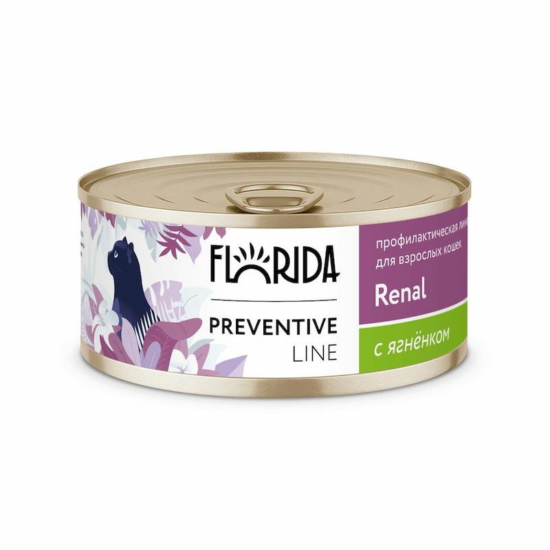 цена Florida Preventive Line Renal полнорационный влажный корм для кошек, поддержание здоровья почек, фарш из ягненка, в консервах - 100 г
