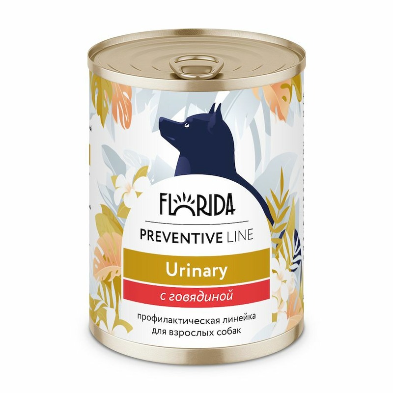 Florida Preventive Line Urinary полнорационный влажный корм для собак, профилактика образования мочевых камней, с говядиной, кусочки в желе, в консервах - 340 г цена и фото