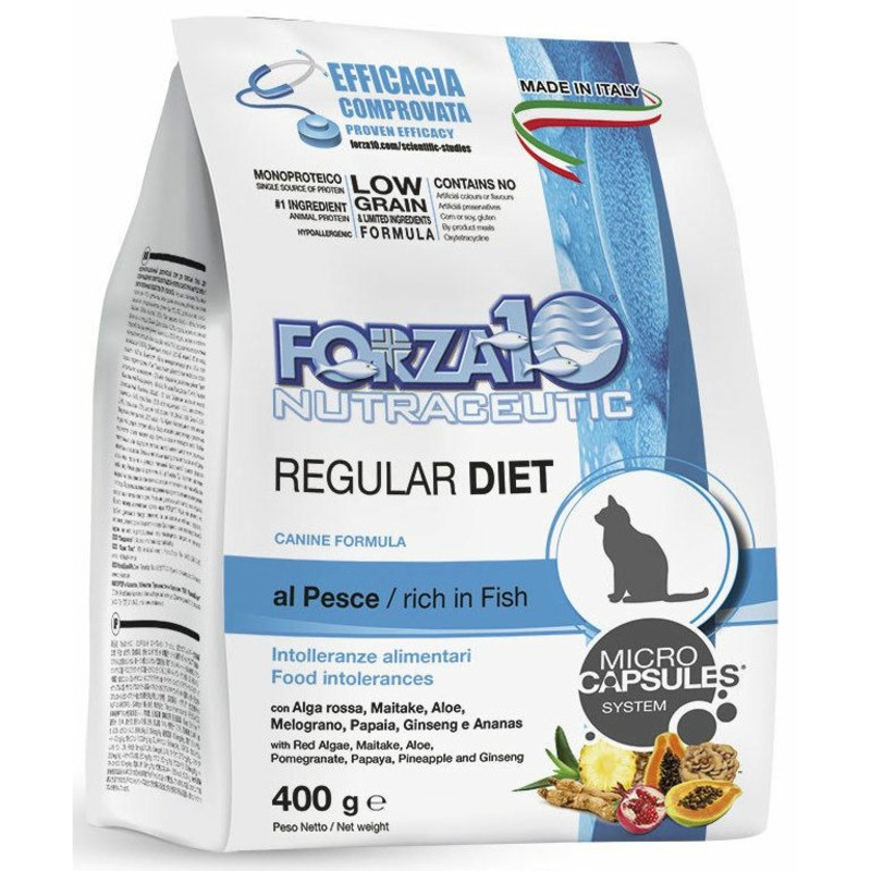 Сухой корм Forza10 Regular Diet для взрослых кошек при аллергии и повышенной чувствительности к животным белкам с рыбой - 400 г