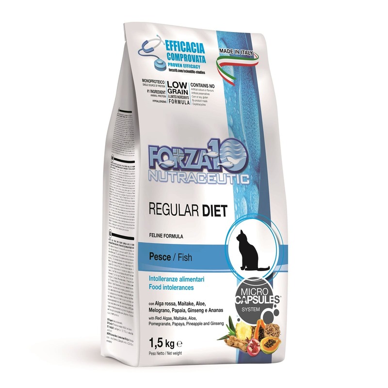 Сухой корм Forza10 Regular Diet для взрослых кошек при аллергии и повышенной чувствительности к животным белкам с рыбой