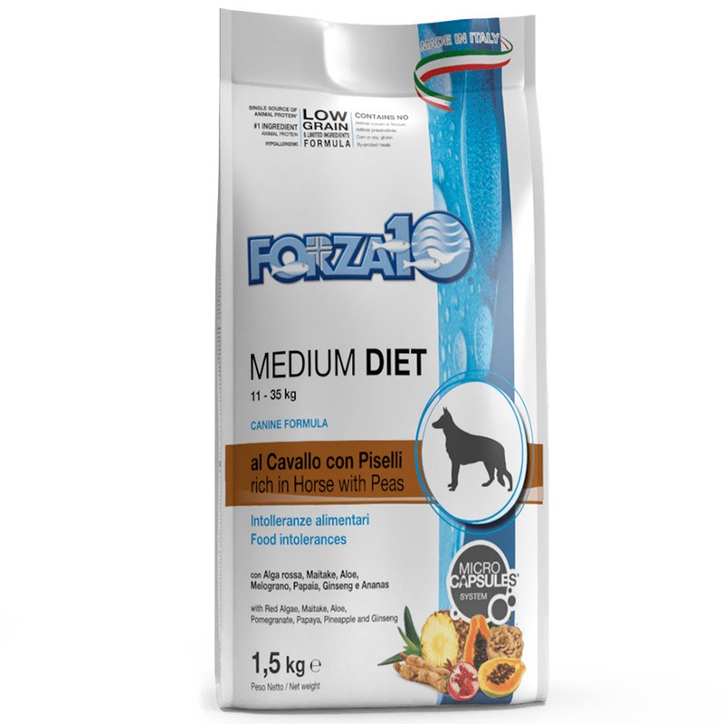 Сухой корм Forza10 Medium Diet для взрослых собак средних пород из конины, гороха и риса с микрокапсулами - 1,5 кг 23214