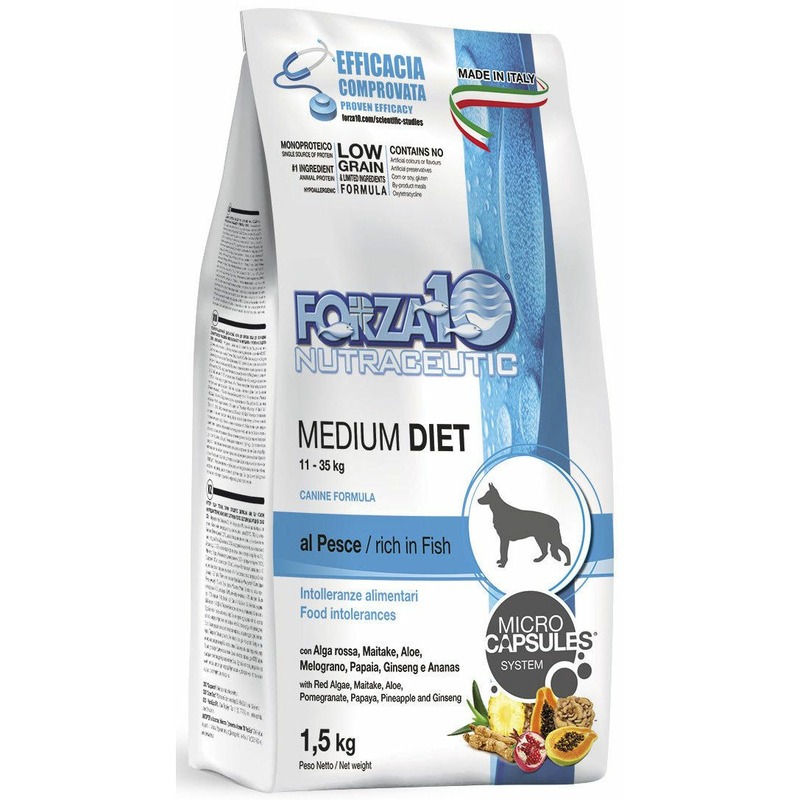 Forza10 Medium Diet сухой корм для взрослых собак средних пород при аллергии из рыбы с микрокапсулами - 1,5 кг, размер Породы среднего размера FRZ-0103115 - фото 1
