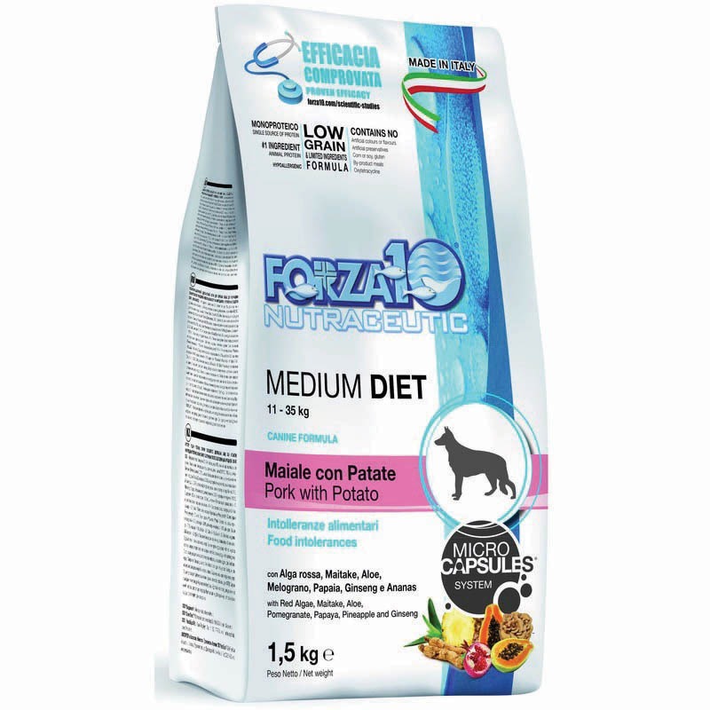 Сухой корм Forza10 Medium Diet для взрослых собак средних пород из свинины, картофеля и риса с микрокапсулами - 1,5 кг 23215