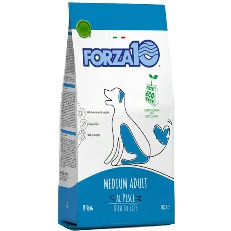 Forza10 Maintenance для взрослых собак средних пород из трески, голубого тунца и лосося - 2 кг forza10 maintenance для взрослых собак всех пород склонных к полноте из тунца и риса 15 кг