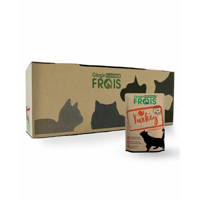 цена Frais Classique полнорационный влажный корм для стерилизованных кошек, с индейкой, кусочки в соусе, в паучах - 85 г