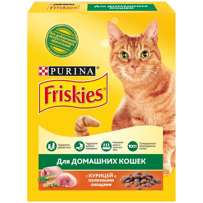 Friskies полнорационный сухой корм для домашних кошек, с курицей и полезными овощами - 300 г