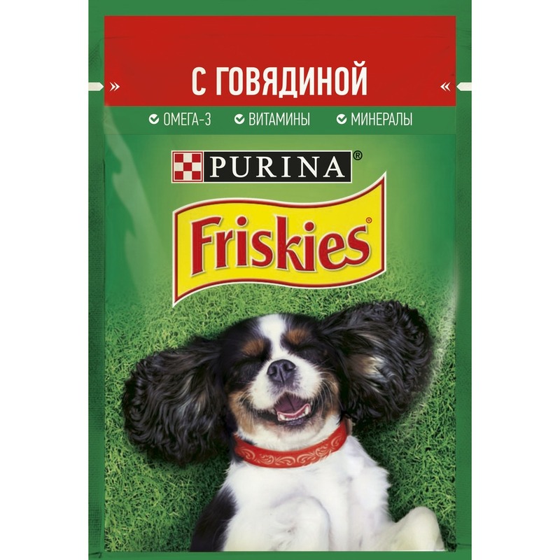 Friskies полнорационный влажный корм для собак, с говядиной, кусочки в подливе, в паучах - 85 г friskies beggin strips лакомство для собак с ароматом бекона 120 г