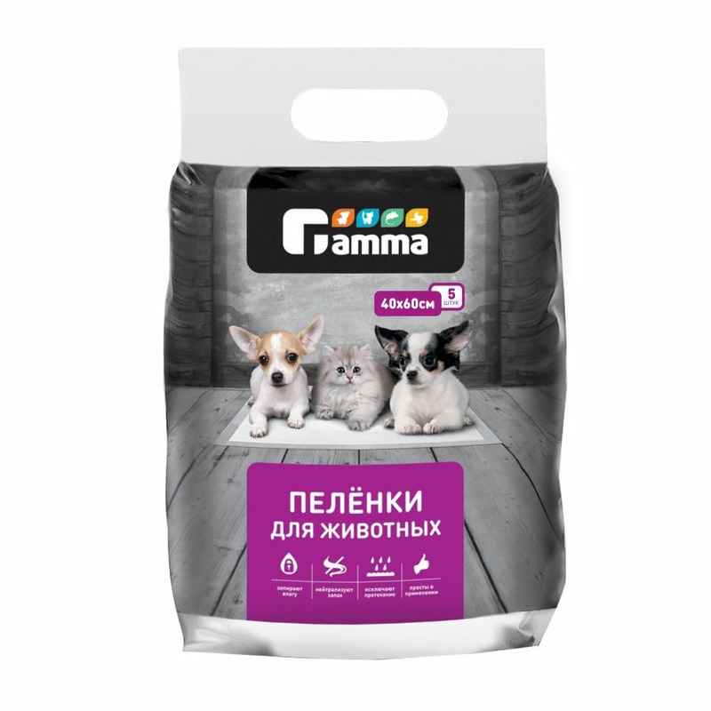 Gamma пеленки для животных, впитывающие, 40x60 см - 5 шт