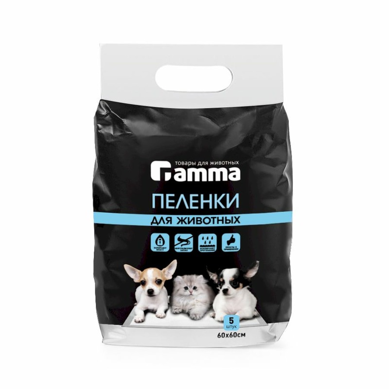 Gamma пеленки для животных, впитывающие, 60x60 cм - 5 шт