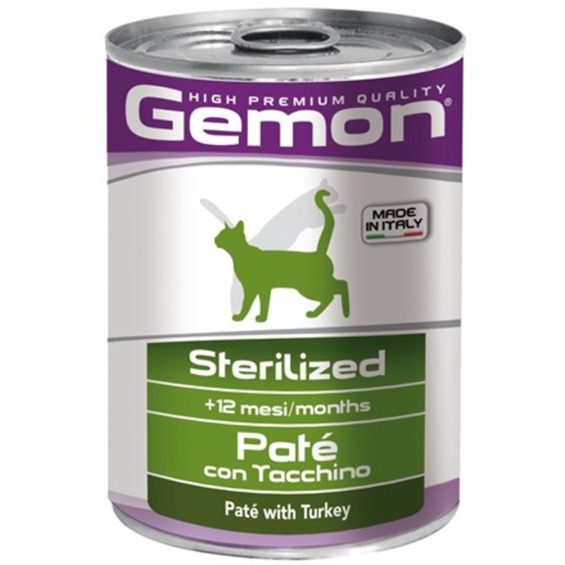 Gemon Cat Sterilised полнорационный влажный корм для стерилизованных кошек, паштет с индейкой, в консервах - 400 г