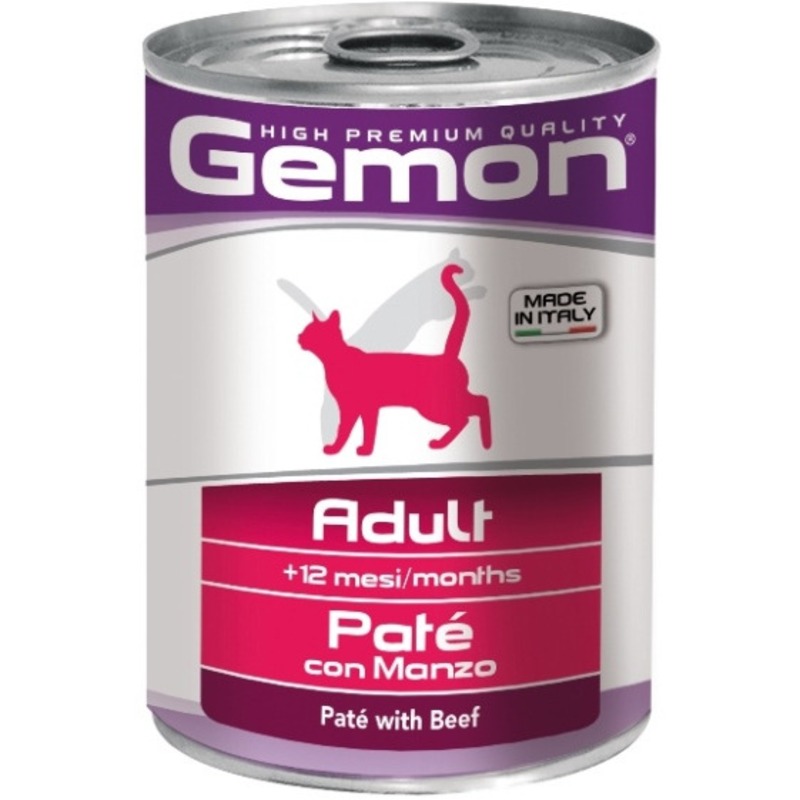 Gemon Cat полнорационный влажный корм для кошек, паштет с говядиной, в консервах - 400 г gemon gemon dog light консервы для собак облегченный паштет тунец 400 гр х 24 шт