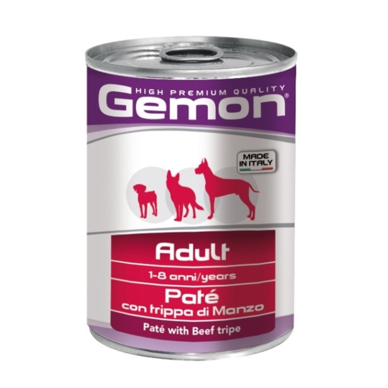 цена Gemon Dog полнорационный влажный корм для собак, паштет с говяжим рубцом, в консервах - 400 г