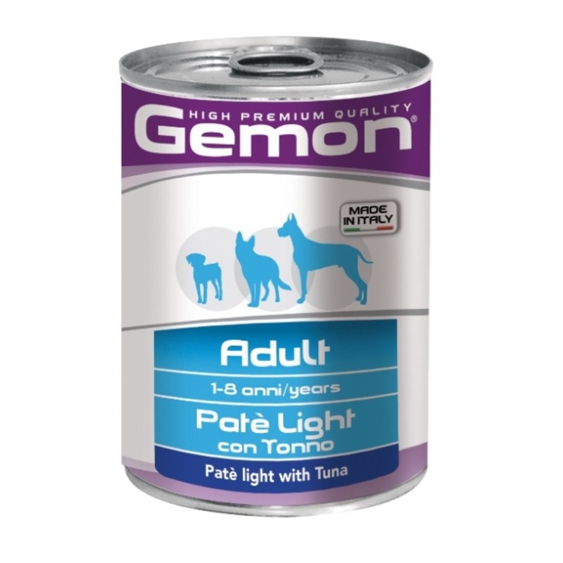 Gemon Dog Light полнорационный влажный корм для собак, низкокалорийный, паштет с тунцом, в консервах - 400 г gemon dog adult для взрослых собак всех пород паштет с кусочками индейки 150 гр