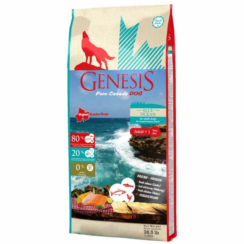 Genesis Pure Canada Blue Ocean Adult для взрослых собак всех пород с лососем, сельдью и курицей сухой беззерновой корм primordial для взрослых собак с курицей и лососем