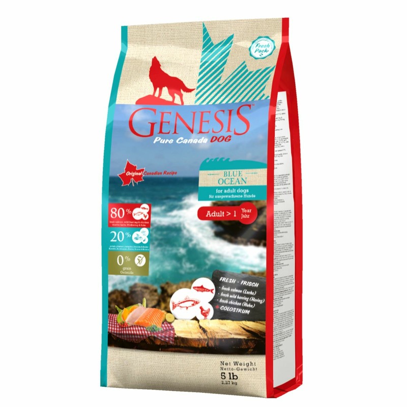 Genesis Pure Canada Blue Ocean Adult для взрослых собак всех пород с лососем, сельдью и курицей - 2,27 кг сухой беззерновой корм primordial для взрослых собак с курицей и лососем