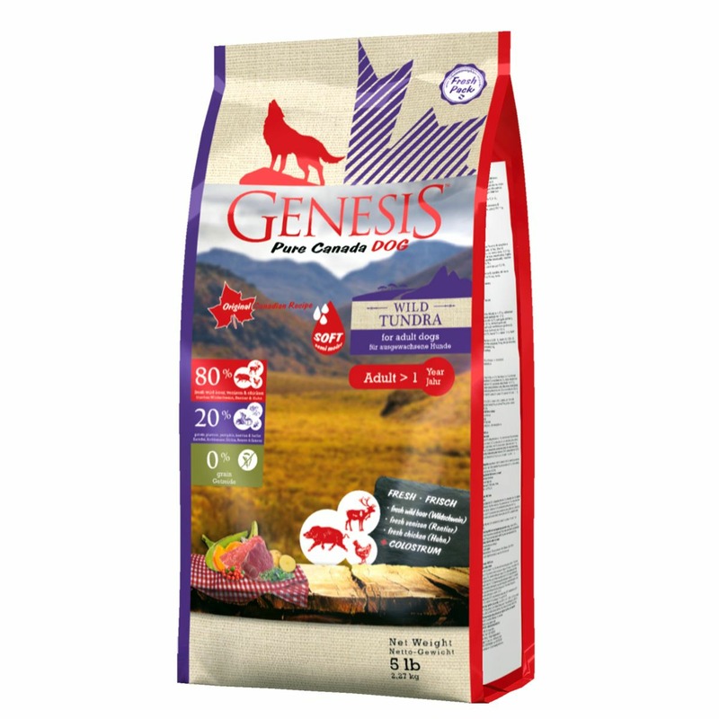 цена Genesis Pure Canada Wild Taiga Soft полувлажный корм для взрослых собак всех пород с мясом дикого кабана, северного оленя и курицы - 2,27 кг