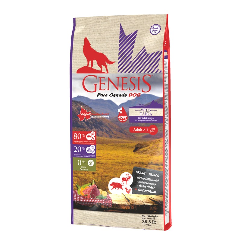 цена Genesis Pure Canada Wild Taiga Soft полувлажный корм для взрослых собак всех пород с мясом дикого кабана, северного оленя и курицы