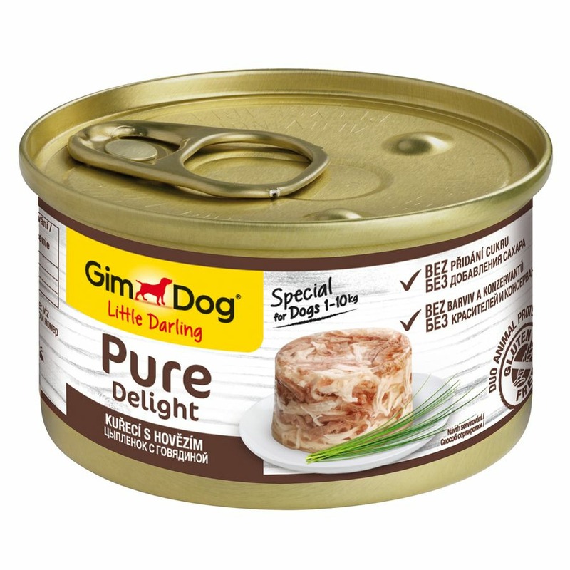 GimDog Pure Delight влажный корм для собак мелких и миниатюрных пород, из цыпленка с говядиной, кусочки в желе, в консервах - 85 г