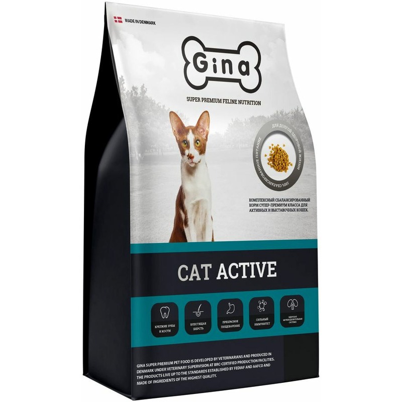 Gina Cat Active полнорационный сухой корм для активных и выставочных кошек, с курицей и ягненком - 1 кг 45898