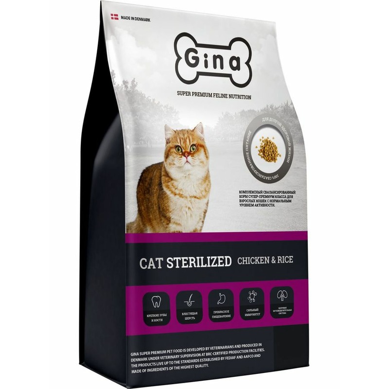 Gina Cat Sterilized сухой корм для стерилизованных кошек, с курицей и рисом сухой корм brooksfield adult cat light sterilized для взрослых кошек с избыточным весом и стерилизованных с курицей и рисом 2 кг