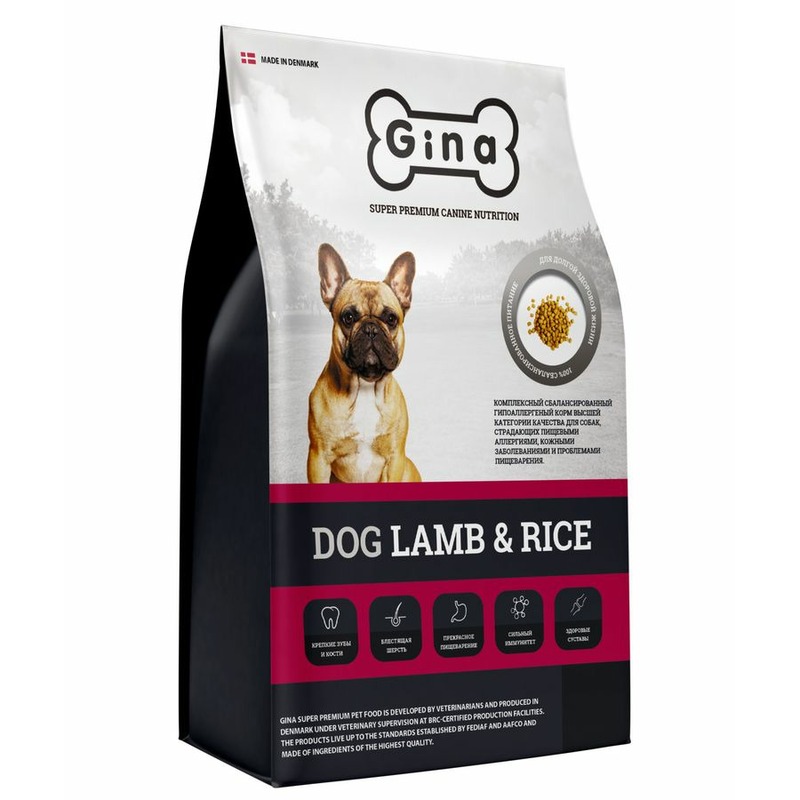 Gina Dog сухой корм для собак, гипоаллергенный, с ягненком и рисом gina dog moderate active сухой корм для собак с умеренной активностью с уткой ягненком и тунцом 7 5 кг