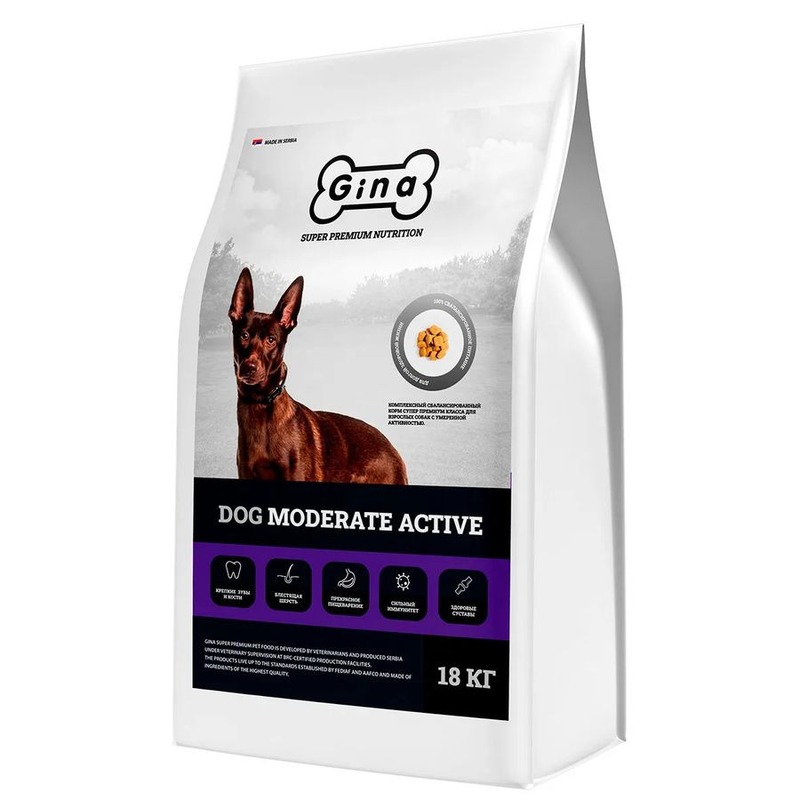 Gina Dog Moderate Active сухой корм для собак с умеренной активностью, с уткой, ягненком и тунцом gina dog hypoallergenic сухой корм для собак гипоаллергенный с индейкой уткой и тунцом 7 5 кг