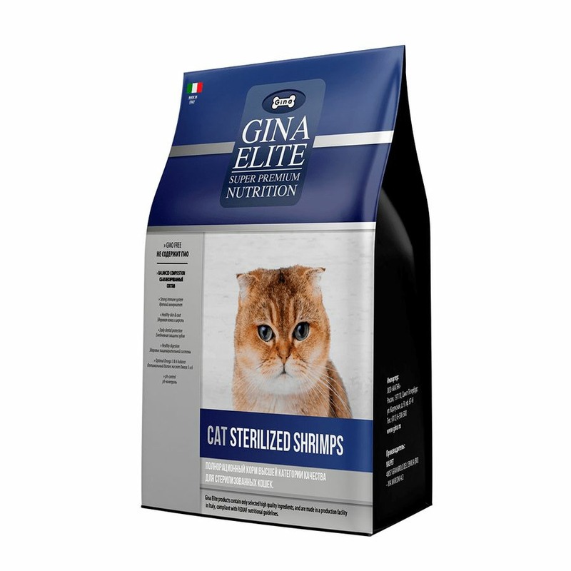 Gina Elit Cat Sterilised полнорационный сухой корм для стерилизованных кошек, с креветками и птицей - 1 кг 4650188400336 - фото 1