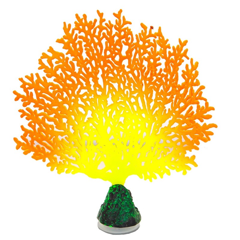 Gloxy флуоресцентная аквариумная декорация коралл веерный, оранжевый 13,5х3х16 см декор для аквариумов gloxy флуоресцентный коралл веерный розовый 13 5х3х16см