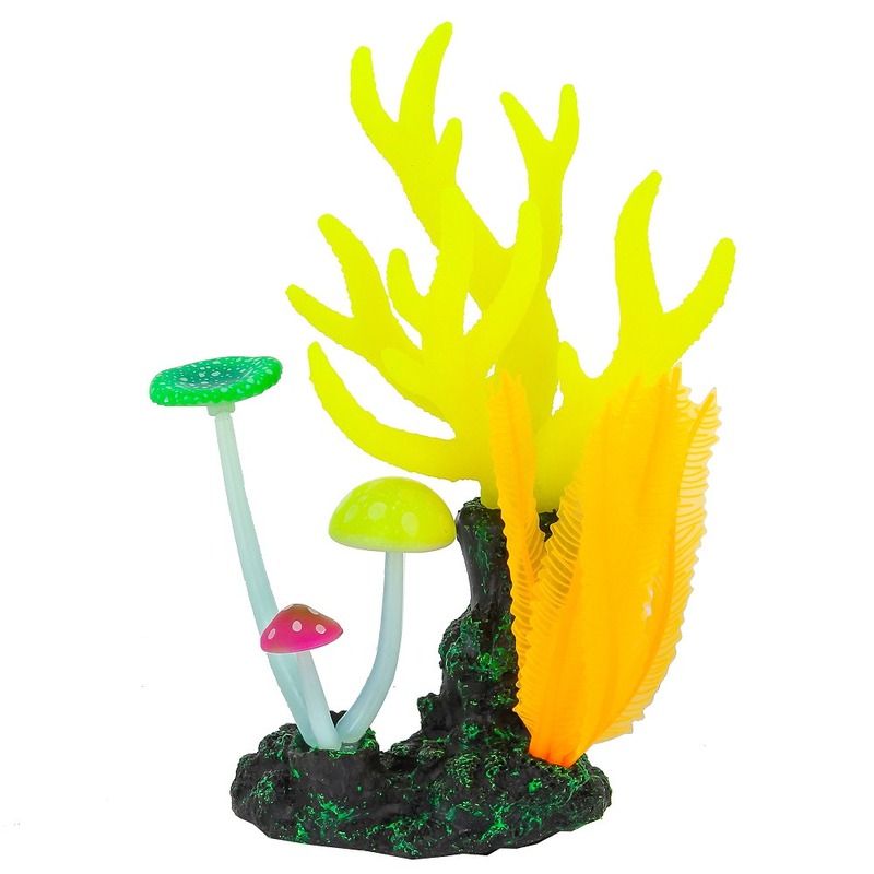 Gloxy флуоресцентная аквариумная декорация морские кораллы, желтые 14х6,5х21 см gloxy аквариумная декорация скала s 12х7 5х9 см